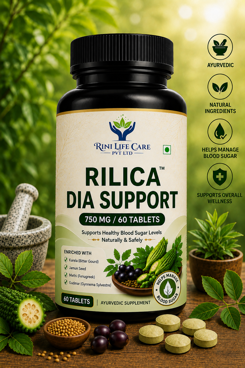 RILICA DIA SUPPORT  750 MG / 60 TABLETS